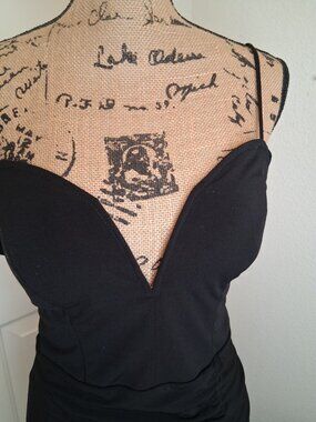 City Studio Black Ruched Bodycon Mini Dress Size M | Plunge V-Neck Cold Shoulder